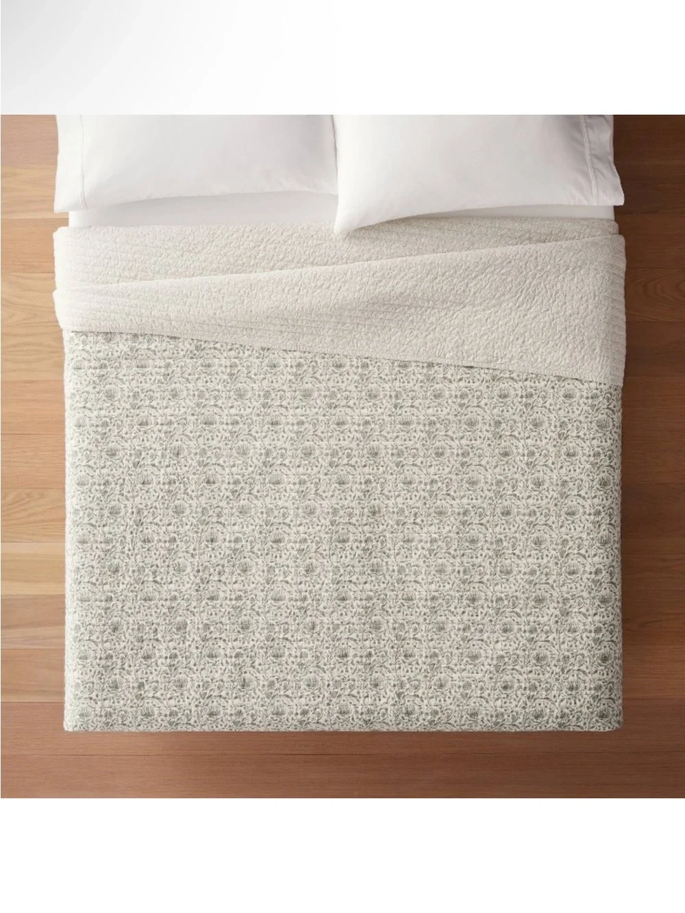 NWT King Decorative Border Cotton Slub Print Quilt Light Teal Green Studio McGee